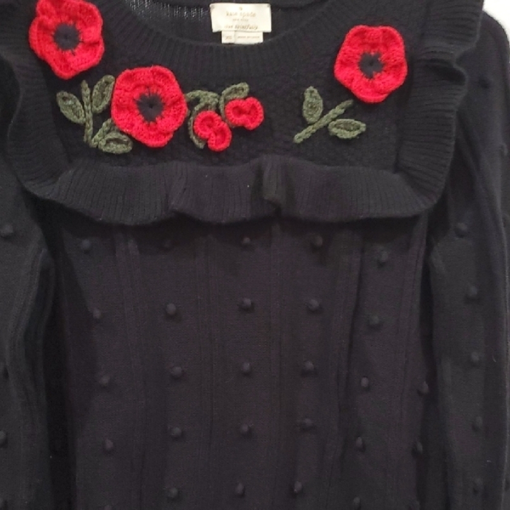 Kate Spade NY POPPY Black Sweater with Red Floral Embroidery - Picture 4 of 12